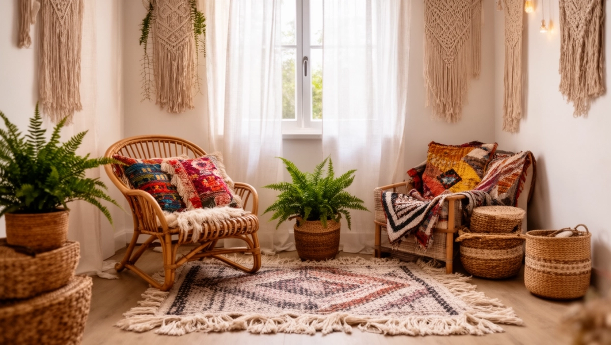 Mały salon w stylu boho