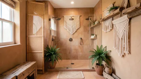 Łazienka w stylu boho z prysznicem