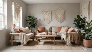 Salon w stylu skandynawskim boho