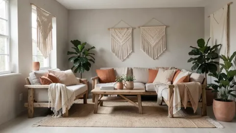 Salon w stylu skandynawskim boho