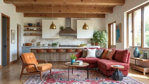 styl eklektyczny salon z kuchnią