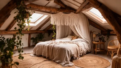 Sypialnia w stylu boho na poddaszu