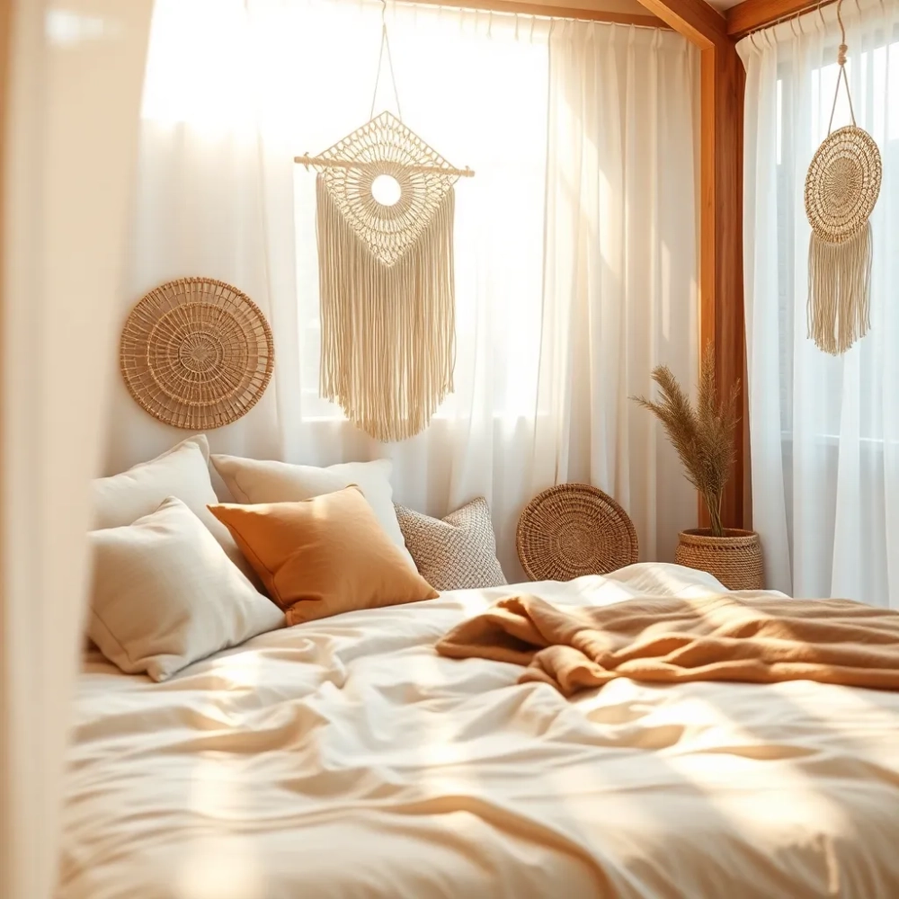 Styl boho wnętrza sypialnia